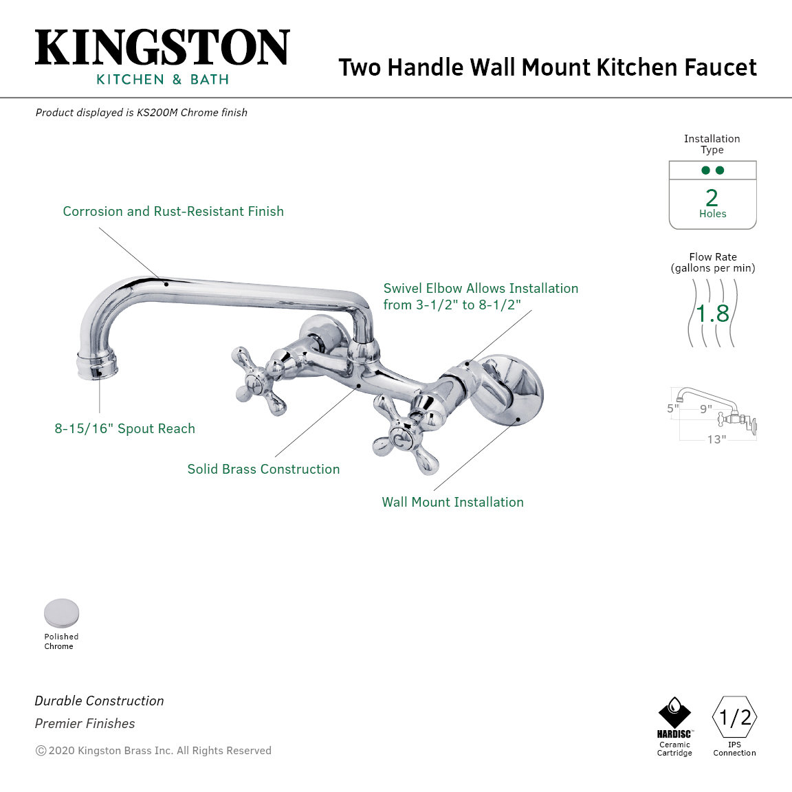 Kingston Brass Adjustable Wall Mount Double Handle Kitchen Faucet Wayfair